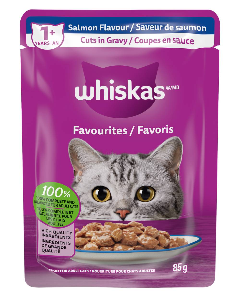 Whiskas Favoris Nourriture pour Chats Adultes Saveur de Saumon Coupes en Sauce, 85 g / Whiskas Favourites Food for Adult Cats Salmon Flavour Cuts in Gravy, 85 g