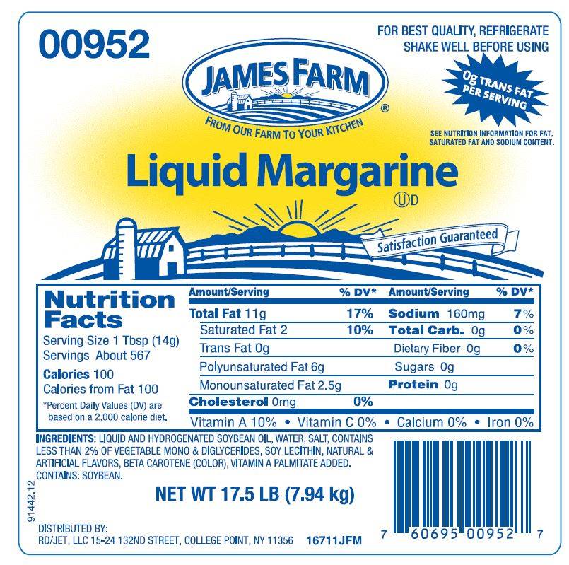 James Farm - Zero Trans Fat Liquid Margarine - 17.5 lbs (Case of 2)