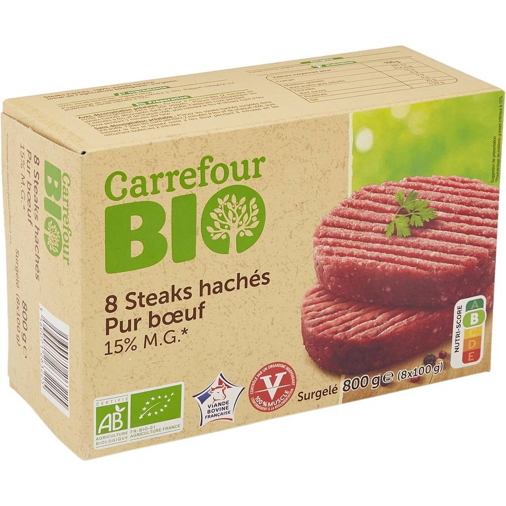 Carrefour Bio - Steaks hachés pur bœuf 15% mg