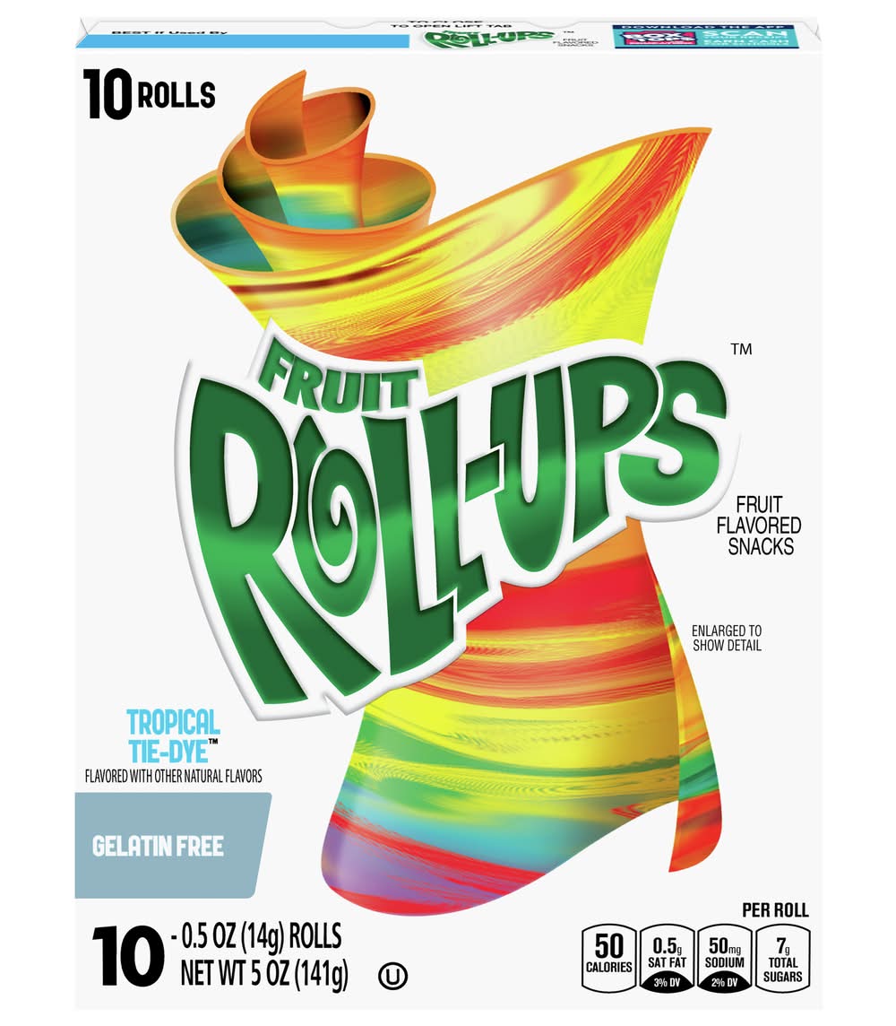 Fruit Roll-Ups Fruit Flavored Snacks, Tropical Tie-Dye (10 x 0.5 oz)