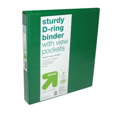 up&up Study D-Ring Binder View Pockets, Size 1", Green