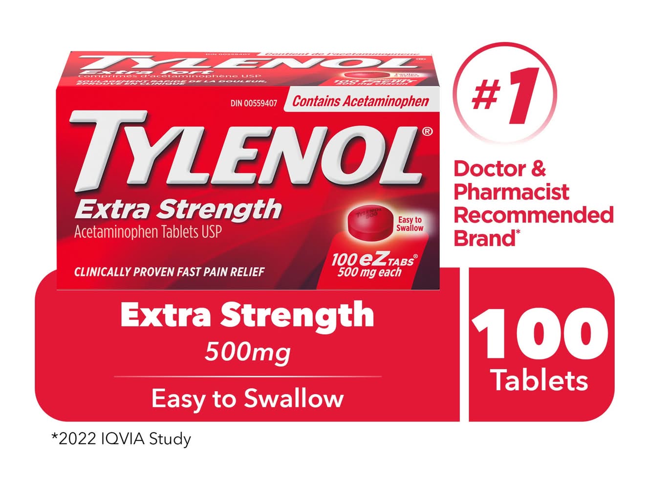 Tylenol Extra Strength Pain Relief Acetaminophen Tablets (100 ct)