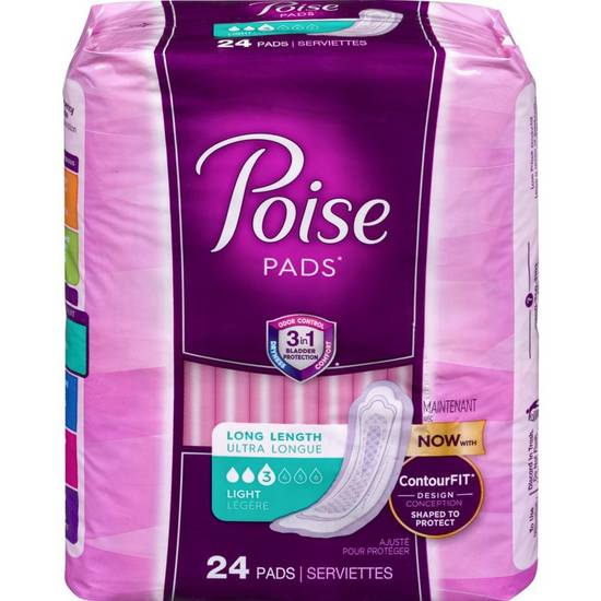 Poise Pads Long Length Light Absorbency 24 Pads (24 ea)