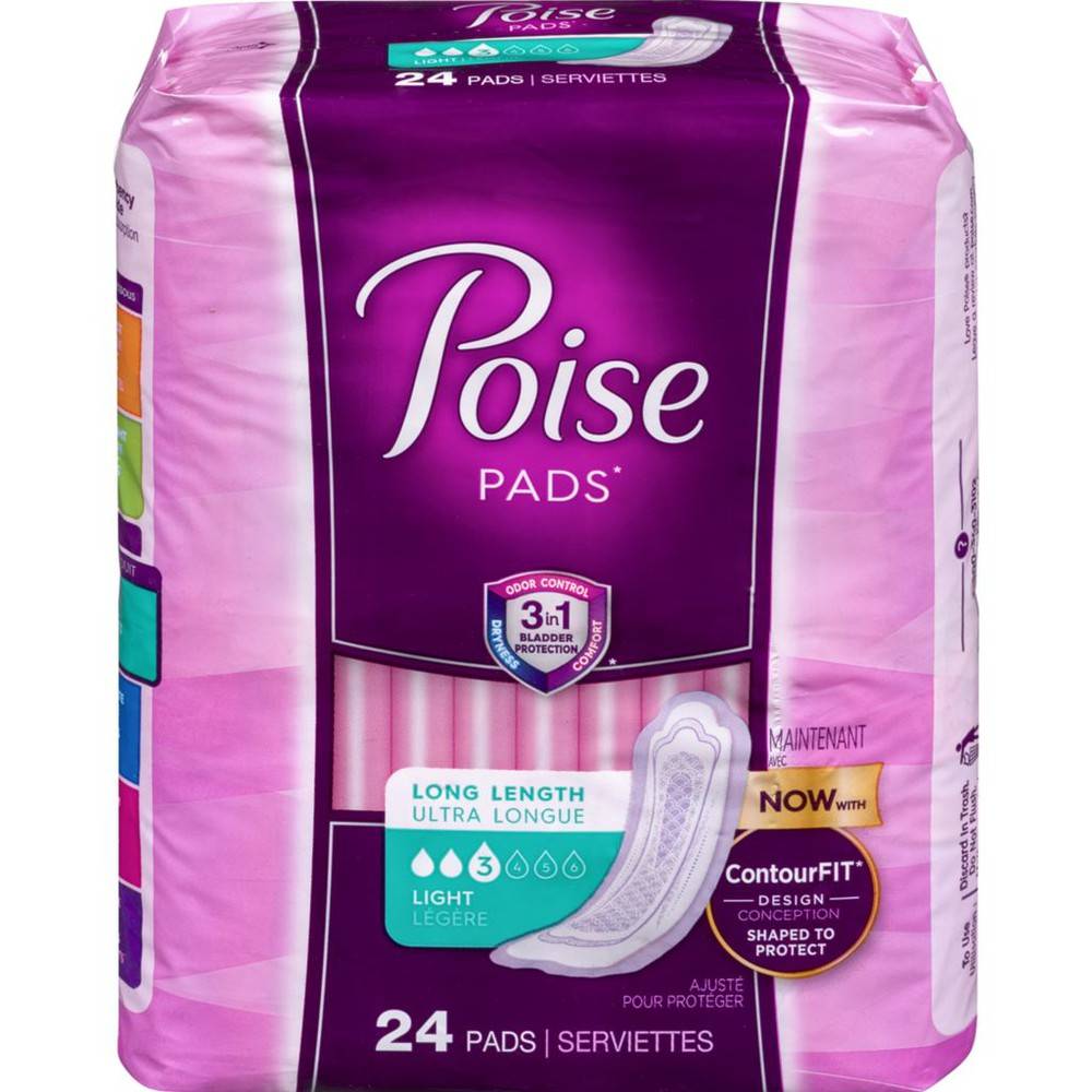 Poise Pads Long Length Light Absorbency 24 Pads (270 g)