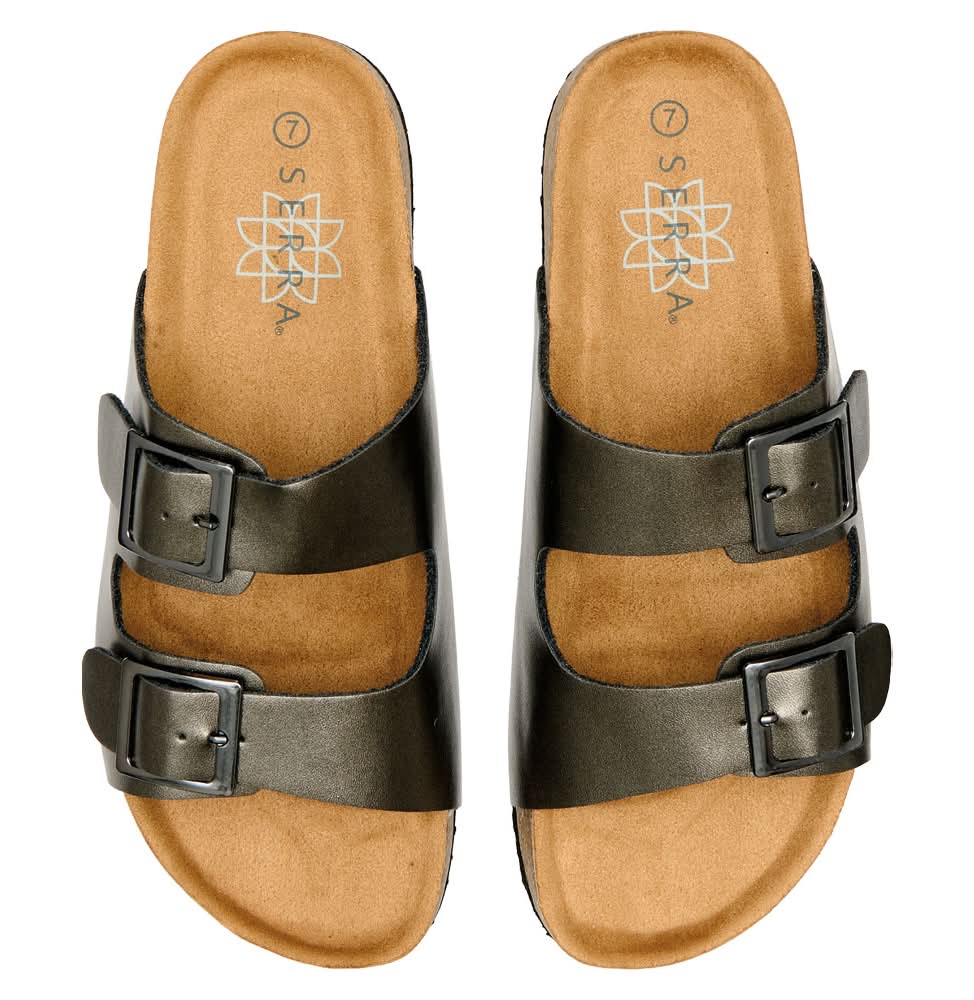 Serra Ladies Pewter Footbed Sandal - 10