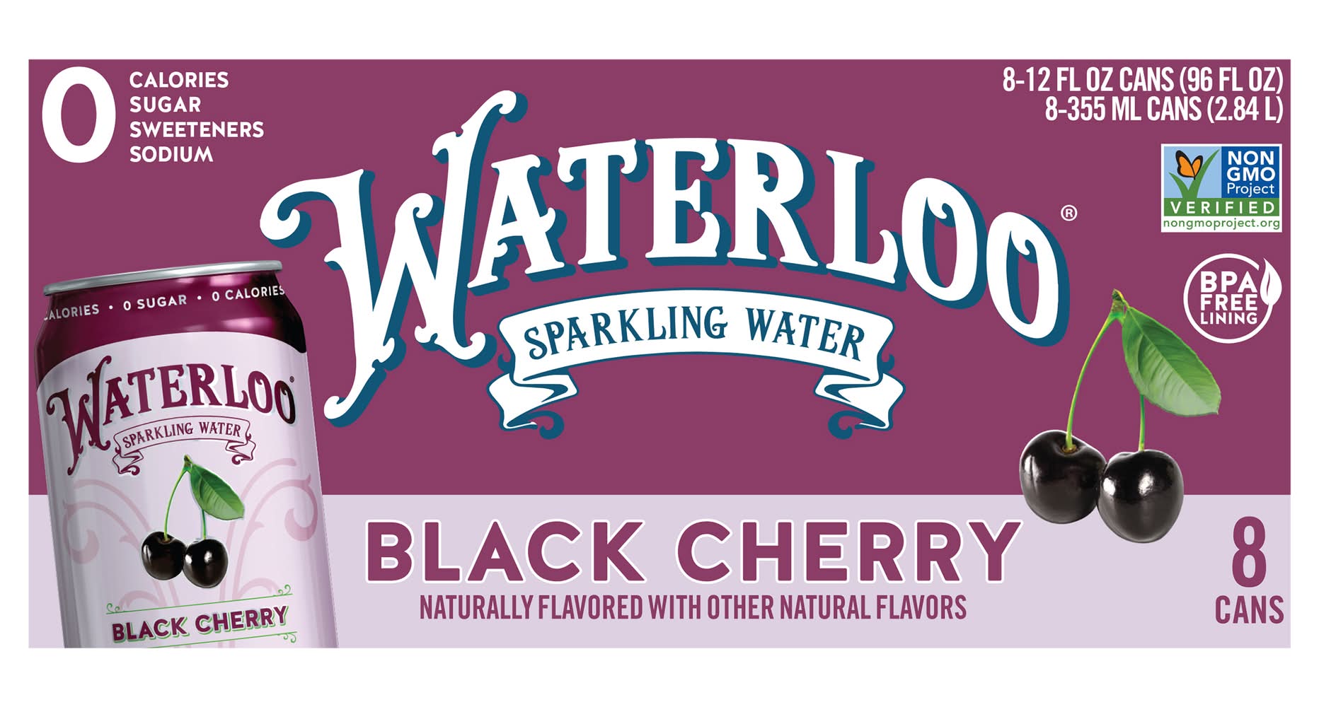 Waterloo Sparkling Water, Black Cherry (8 x 12 fl oz)