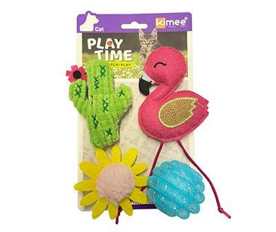 Cactus & Flamingo 4-Piece Plush Cat Toy Set