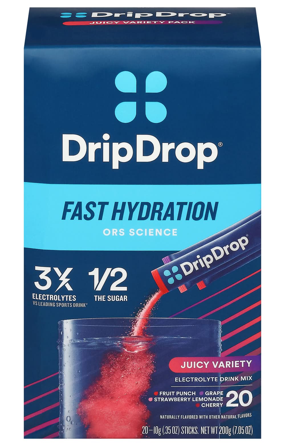 DripDrop Fast Hydration Juicy Variety Electrolyte Drink Mix, Assorted (7.05 oz, 20 ct)