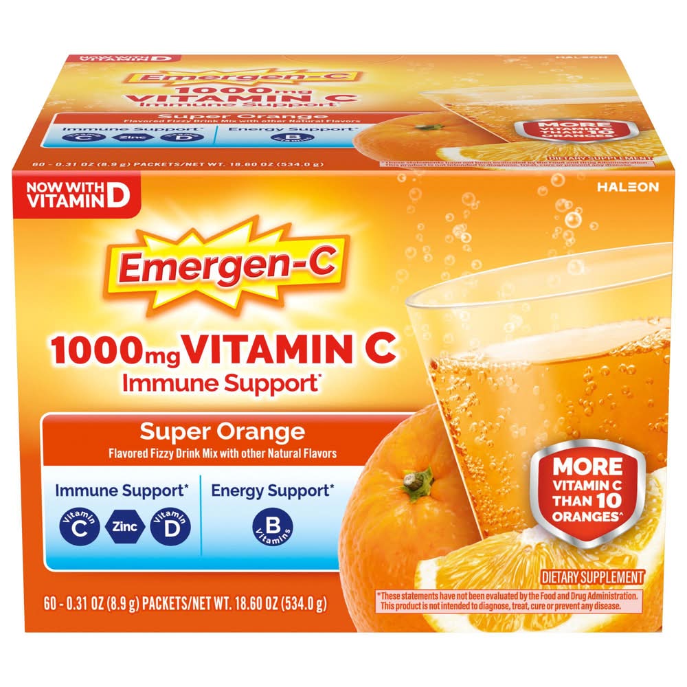 Emergen-C 1000 Mg Vitamin C Daily Immune Support Super Orange Drink (1.2 lbs)