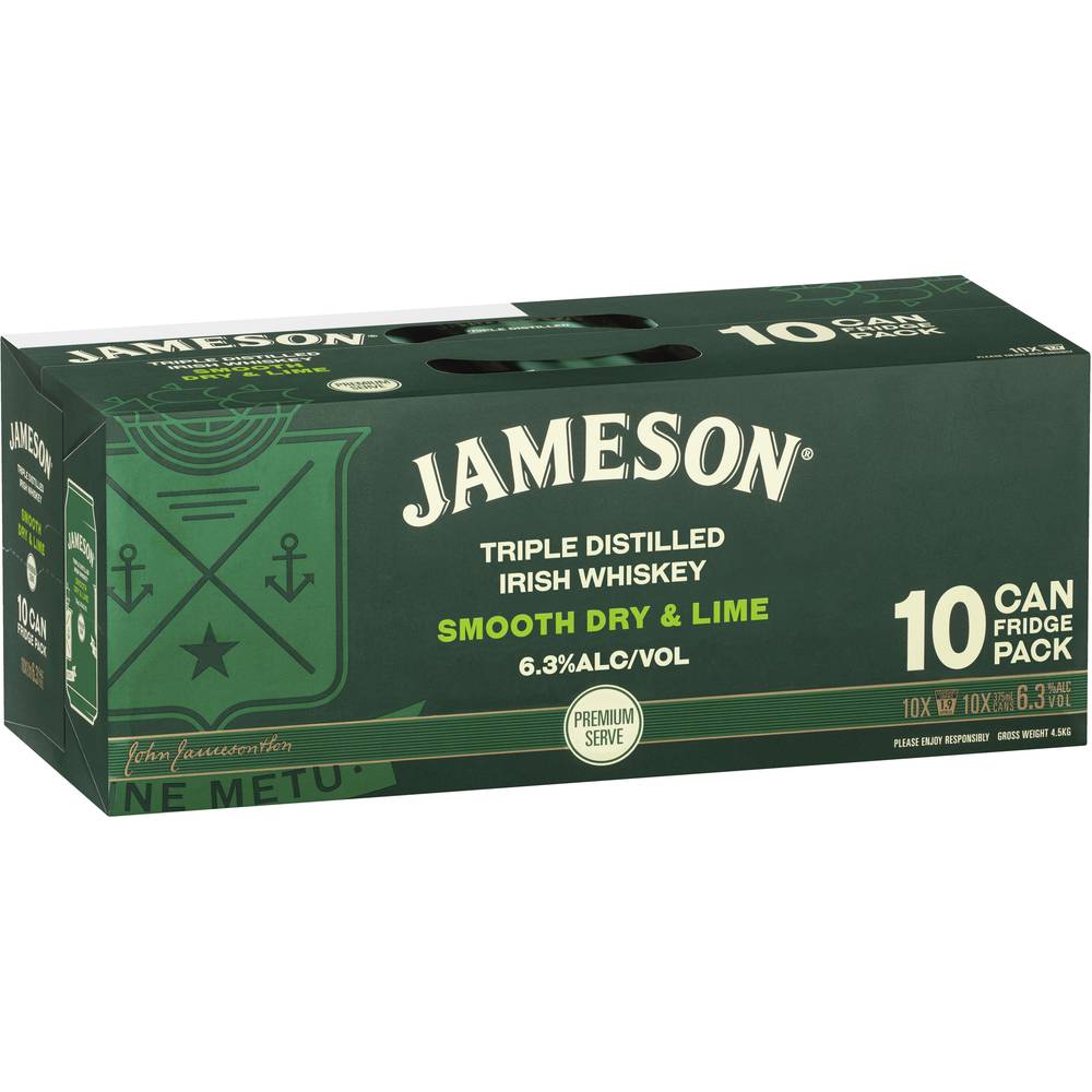 Jameson Smooth Dry & Lime Can 375mL  X 10 Pack