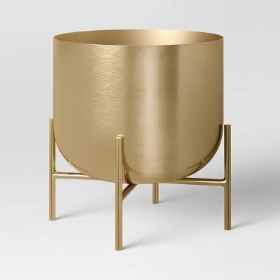 Brass Stand Planter - Threshold™: Cylindrical Lacquered, No Assembly, Indoor Use, Leakproof, 11.87" Height