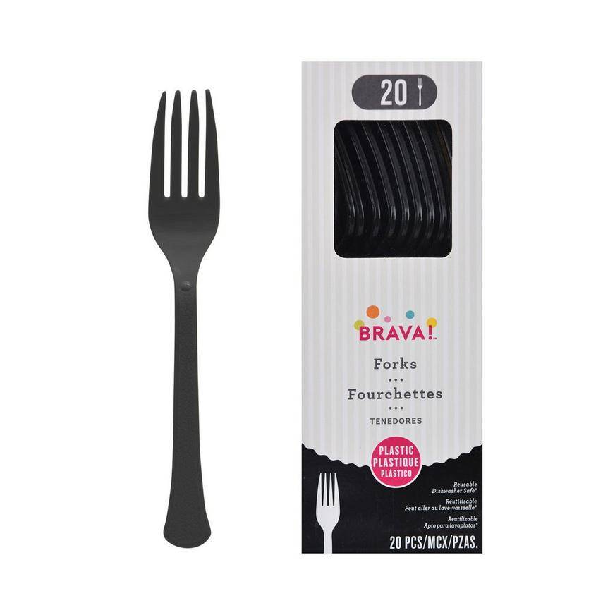 Party City Plastic Forks, Black (20 ct)