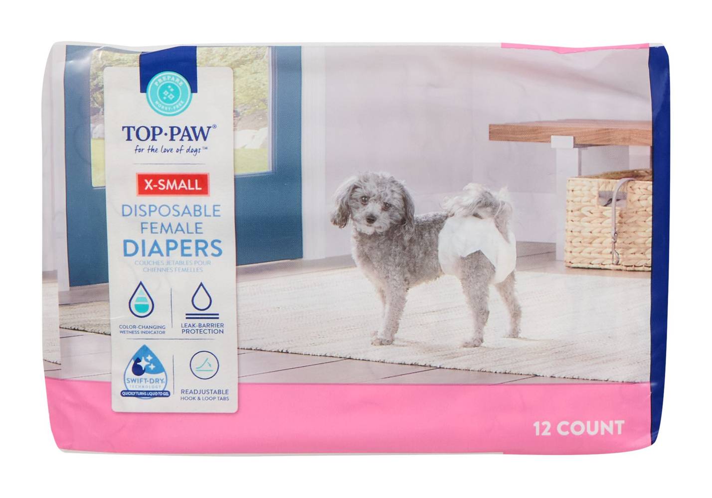 Top Paw Disposable Dog Diapers, X Small, White (12 ct)