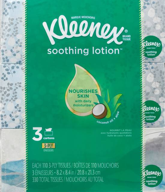 Kleenex Soothing Lotion Coconut Oil + Aloe 3-ply Carton Tissues