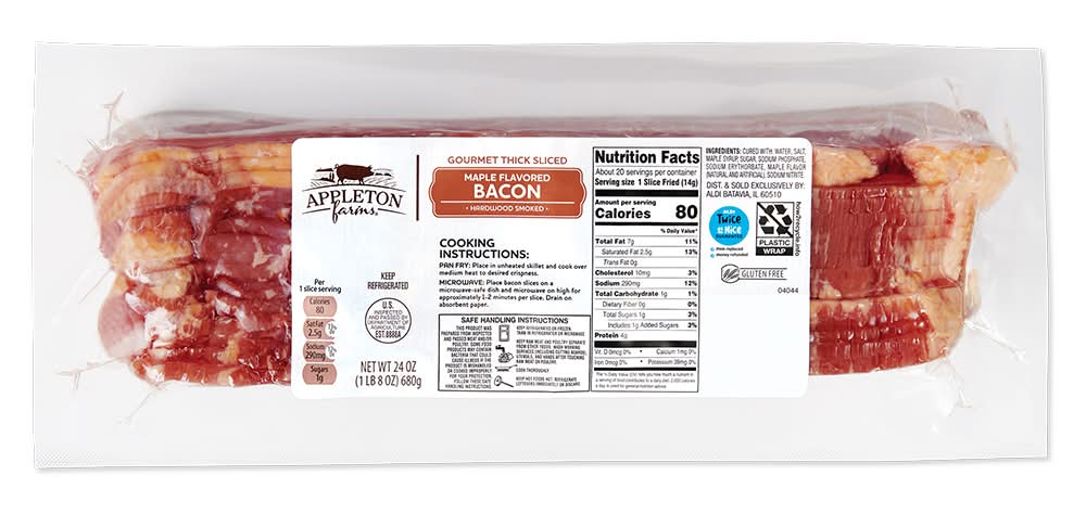 Appleton Farms Gourmet Thick Cut Bacon, Maple (24 oz)