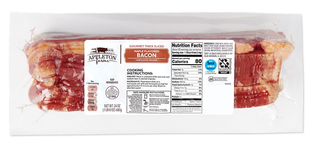 Appleton Farms Gourmet Thick Sliced Bacon, Maple (24 oz)