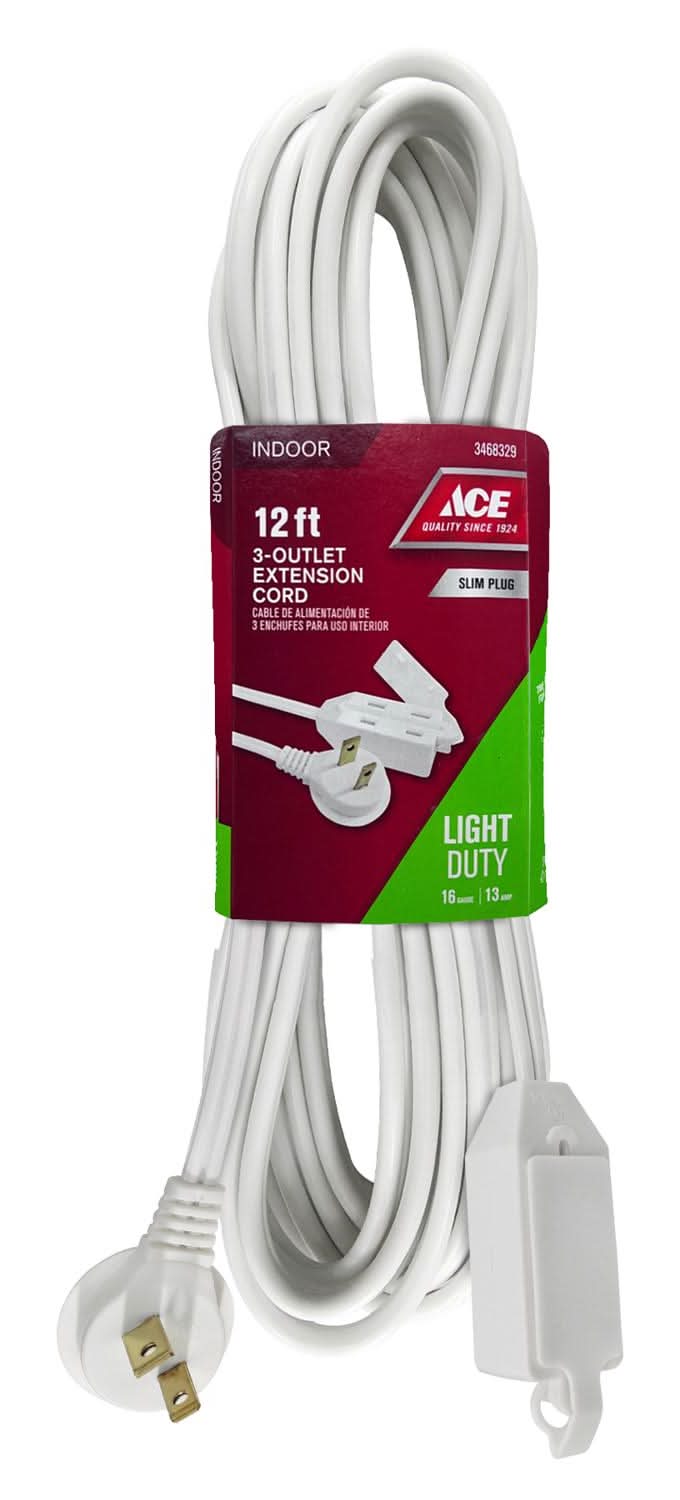Ace Indoor 12 Ft. L White Extension Cord 16/2 Spt-2