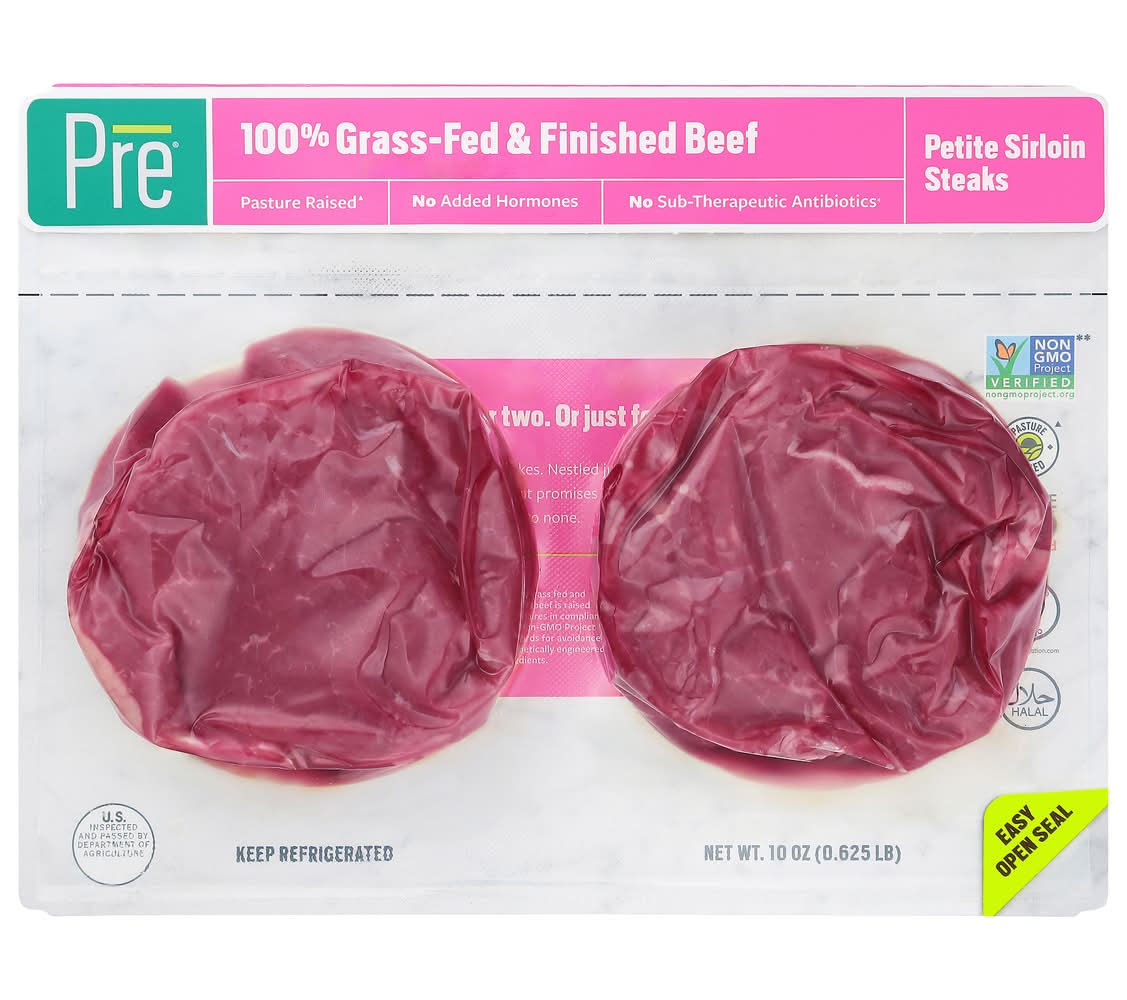 Pre 100% Grass Fed Petite Beef Sirloin Steaks (10 oz)