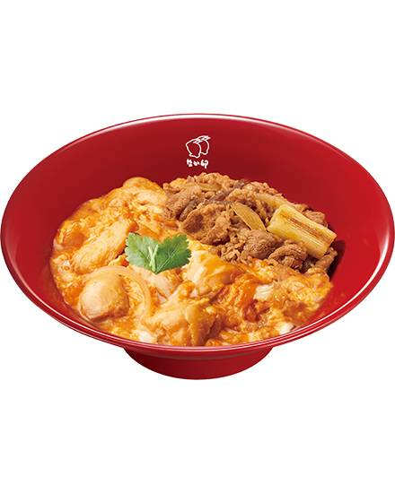 牛あいがけ親子丼 Gyudon＆Oyakodon (Simmered Chicken & Egg Rice Bowl)