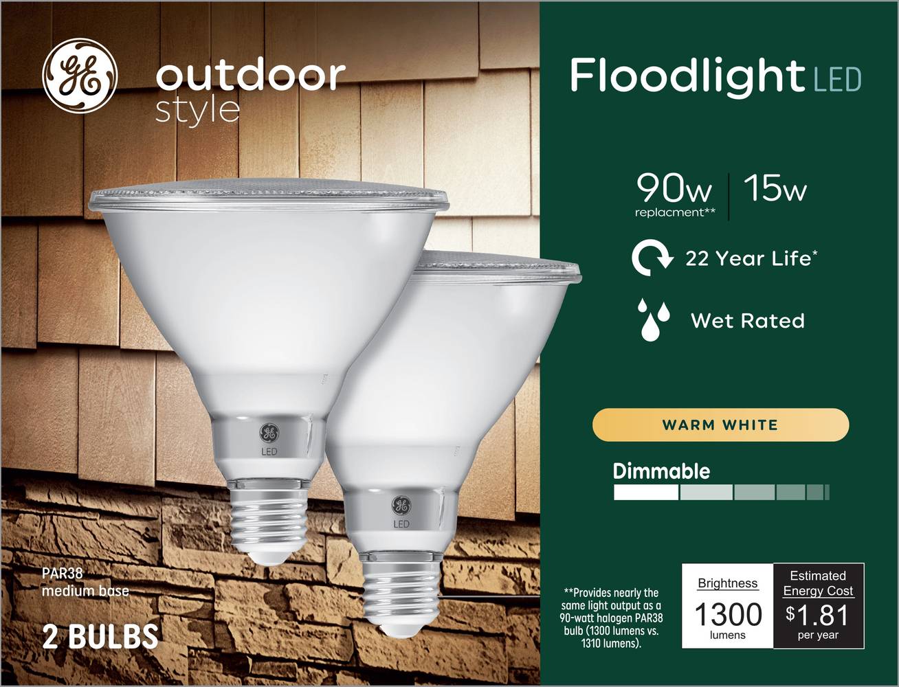 GE Outdoor Style 90-Watt EQ PAR38 Warm White Medium Base (e-26) Dimmable LED Spot and Flood Light Bulb (2-Pack) | 93130663