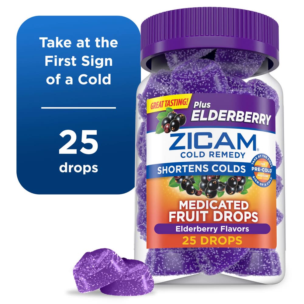 Zicam Cold Remedy Zinc Medicated Fruit Drops, Elderberry (25 ct)