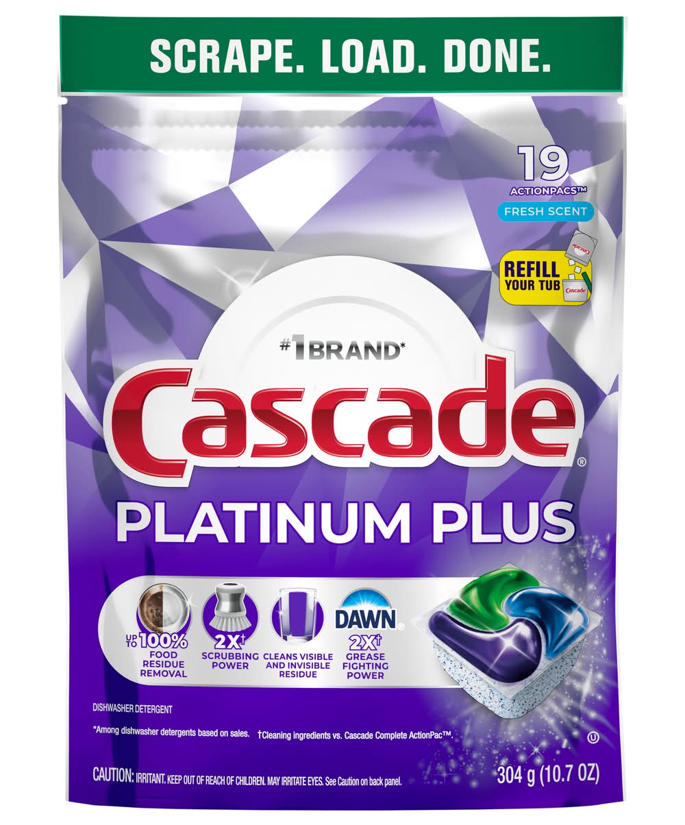 Cascade Platinum Plus Dishwasher Detergent Pods, Fresh (10.7 oz, 19 ct)