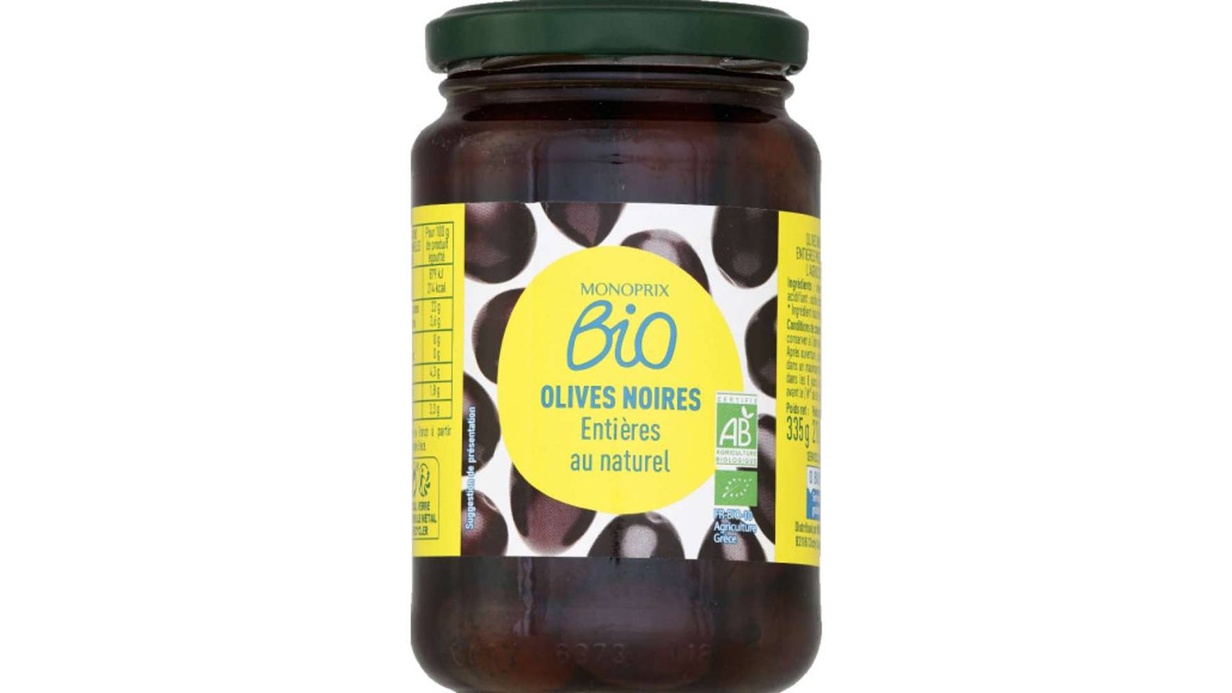 Monoprix Bio - Olives noires entières au naturel (335g)