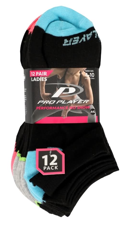 Proplayer No Show Socks, Women, Size 4-10, Assorted (12 ct)