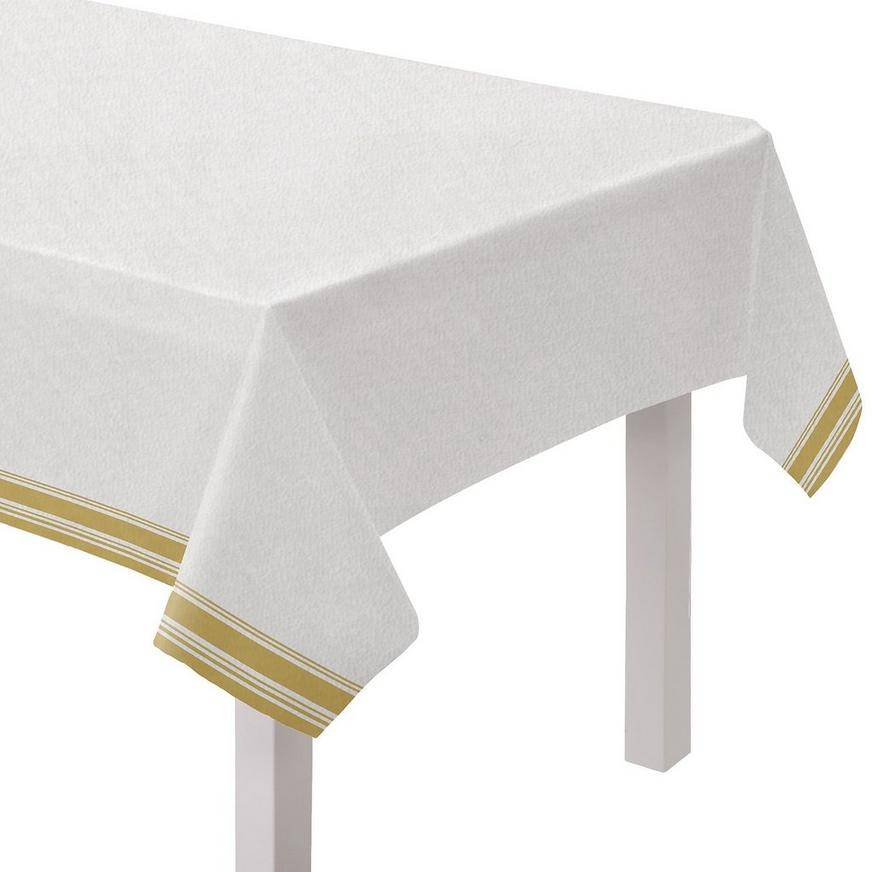 Gold Striped Border Premium Paper Table Cover, 54in x 102in