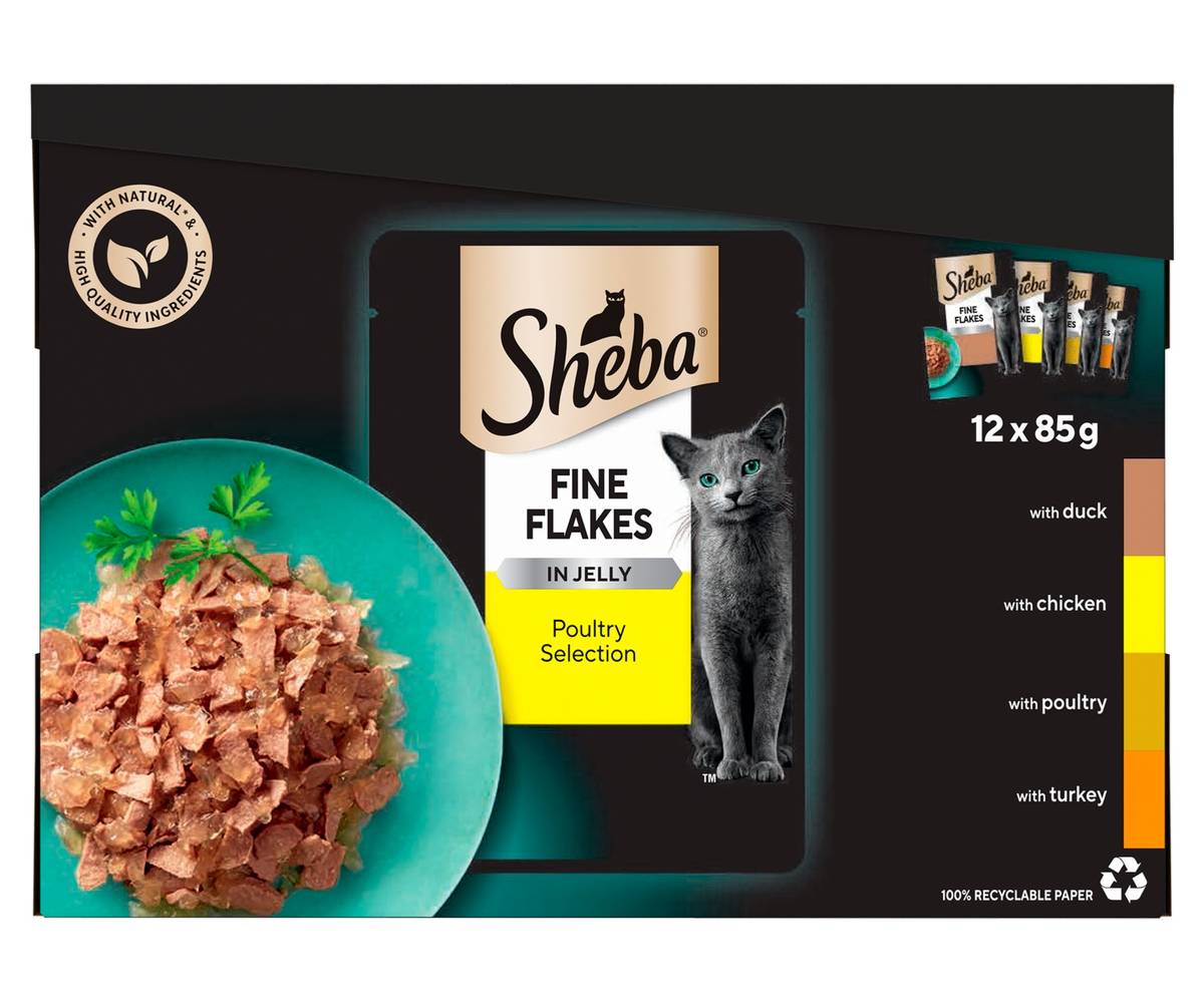 Sheba Fine Flakes In Jelly Poultry Collection 12 X 85G