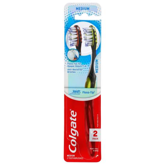 Colgate Medium 360 Advanced Floss Tip Toothbrush (2 ct)