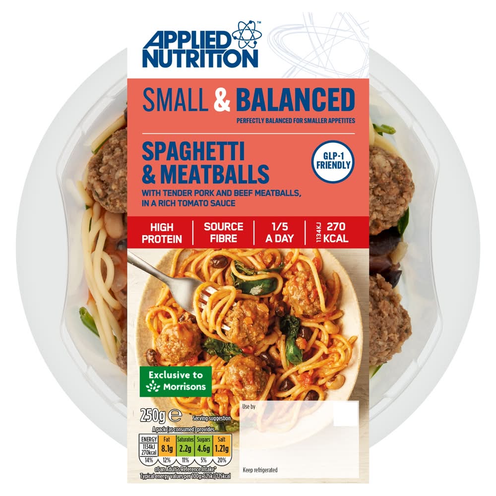 Applied Nutrition Spaghetti & Meatballs With Beans & Spinach 250g