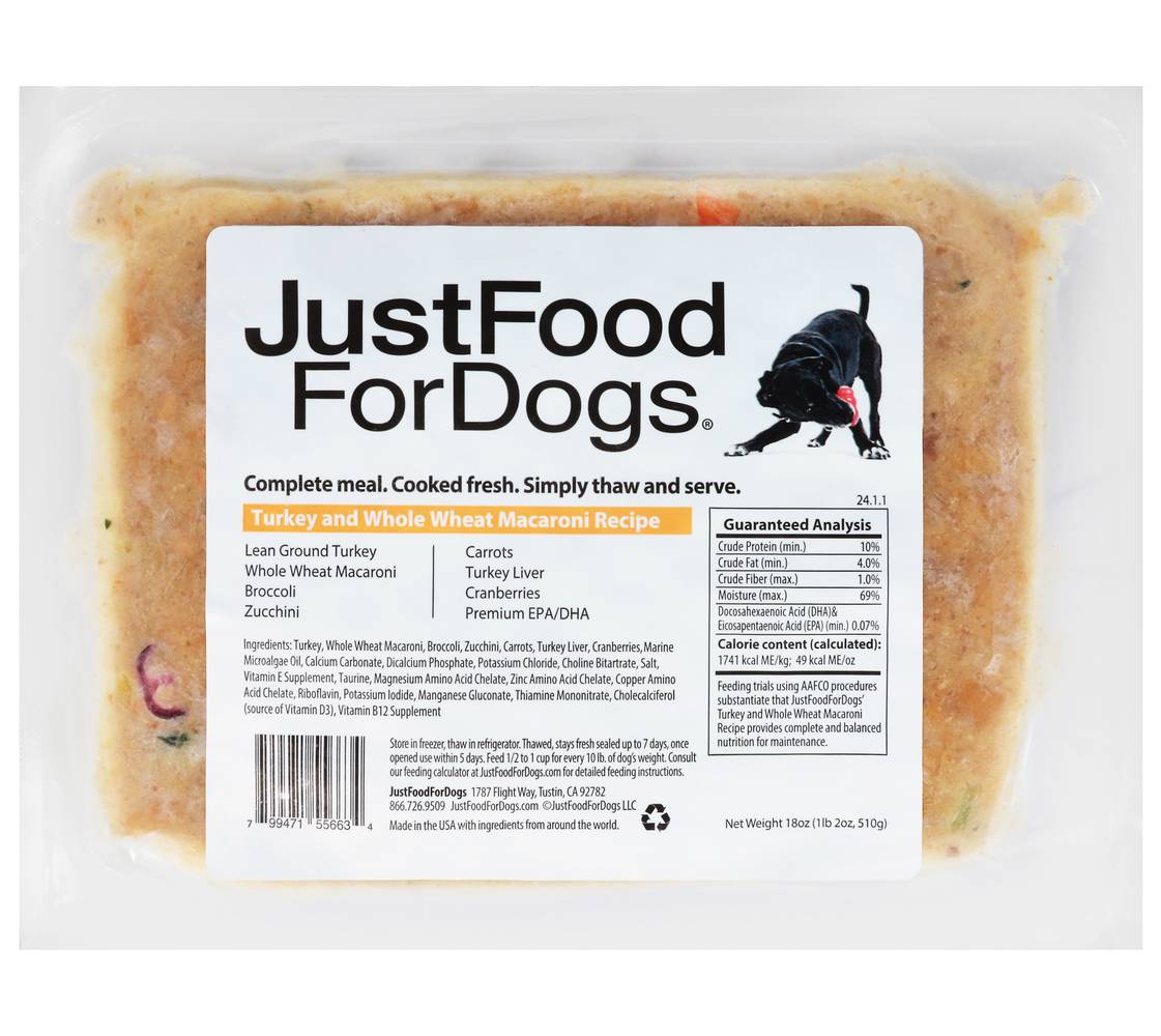 JUSTDOGS Turkey & Whole Wheat Macaroni For Dog Food (18 oz)