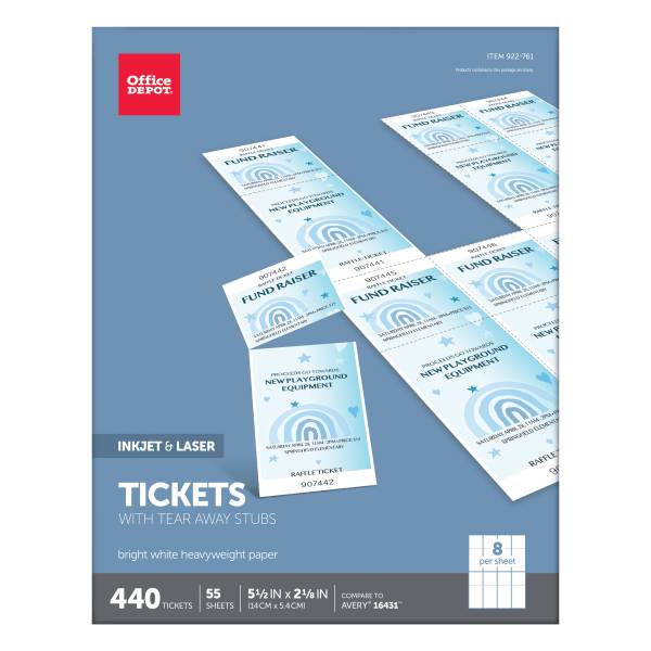 Office Depot Brand 5 1/2" X 2 1/8" Bright White Inkjet/Laser Tickets