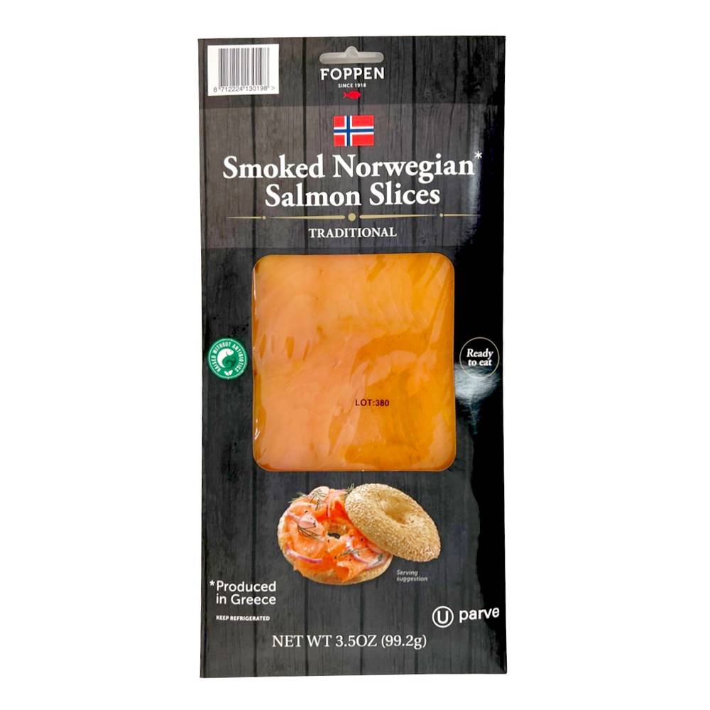 Foppen Kosher Ready To Eat Smoked Norwegian Salmon Slices (3.5 oz)