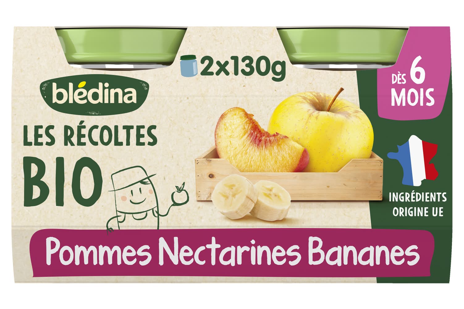 Blédina - Les recoltes bio pots pommes nectarines bananes dès 6 mois (260g)