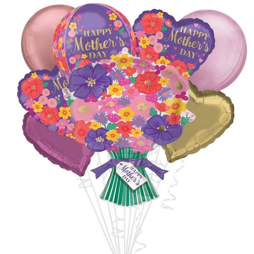 Uninflated Premium Sweet Floral Happy Mother's Day Foil Balloon Bouquet, 8pc