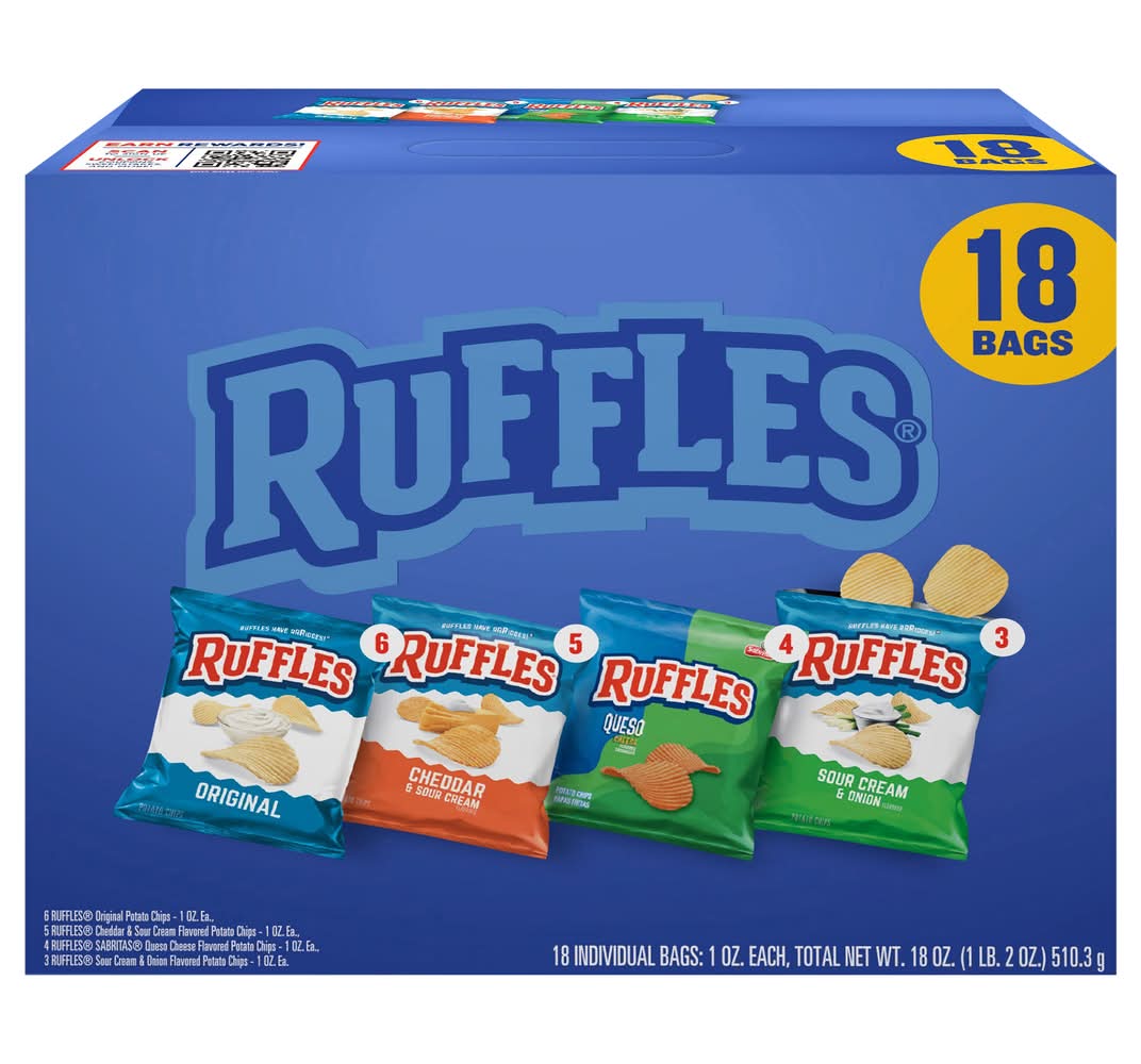 Ruffles Potato Chips Variety pack, Assorted (18 x 18 oz)