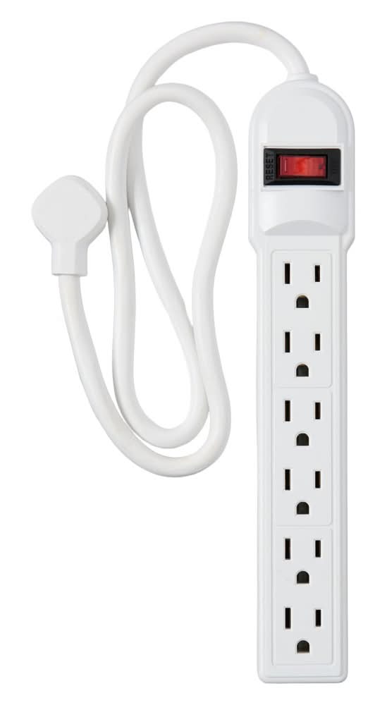 Bauhn 6 Outlet Surge Protector, White