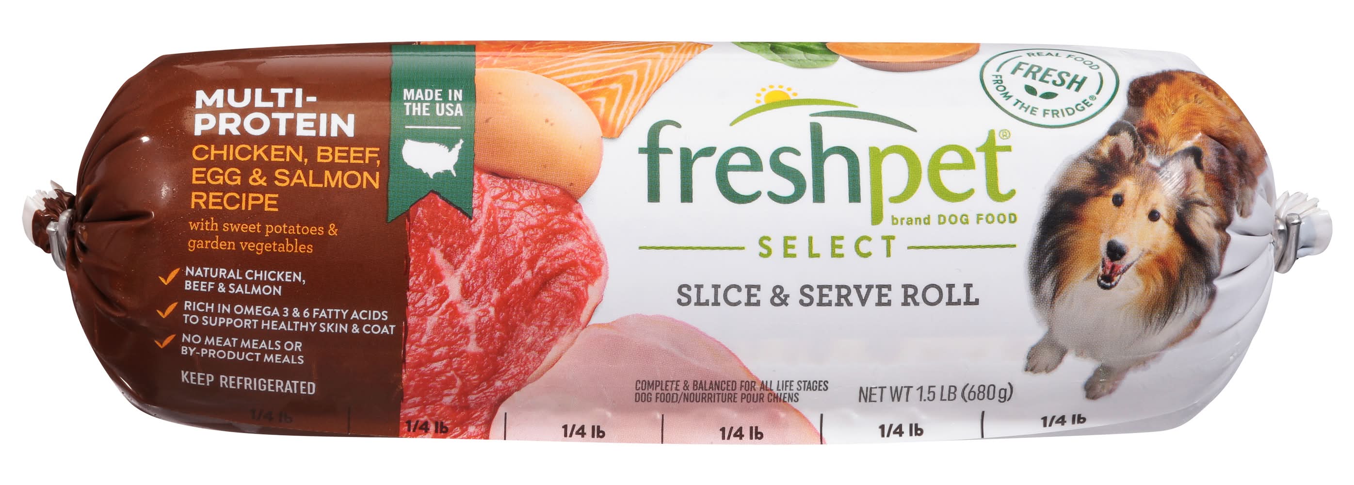 Freshpet Multi-Protein Chicken Beef Egg Salmon Recipe Dog Food