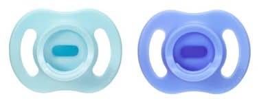 Tommee Tippee Ultra Light Stay Put Silicone Pacifier, 6-18 M, Light Blue-Dark Blue (2 ct)