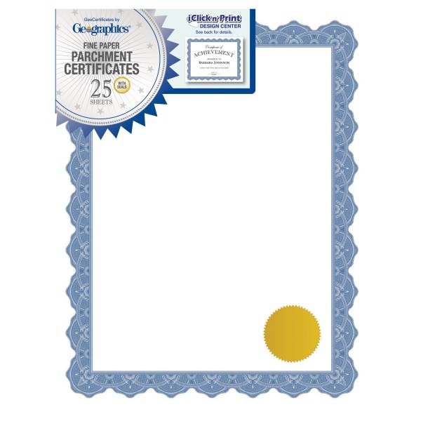 Geographics Optima Blue Parchment Certificates 8-1/2" X 11"