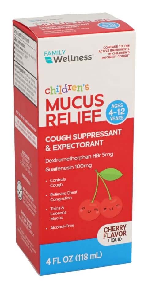 Family Wellness Children's Cough Relief and Cough Suppressant Ages 4-12, Cherry (4 fl oz)