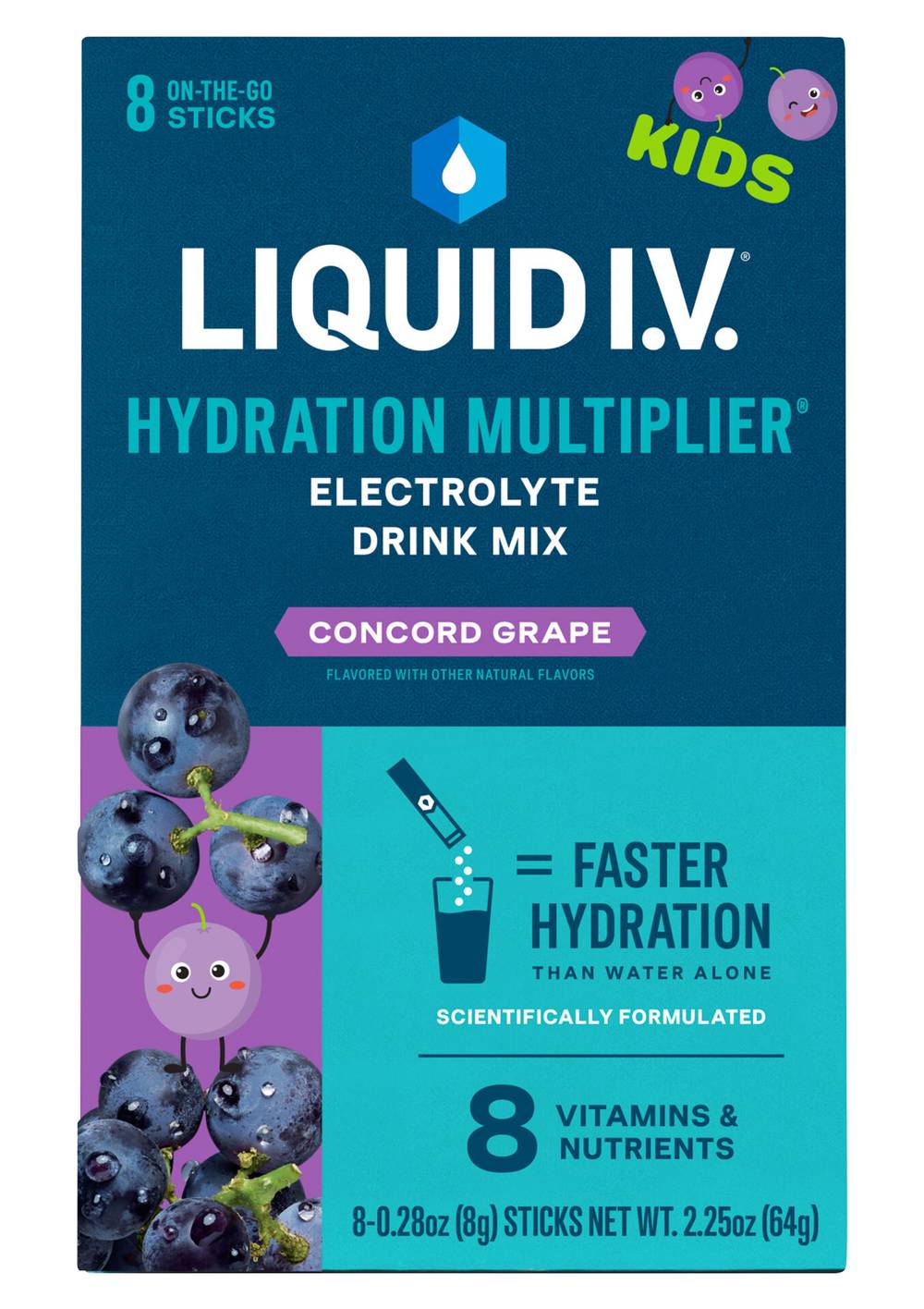 Liquid I.V. Hydration Multiplier For Kids Powder Drink Mix, Concord Grape (2.25 oz, 8 ct)