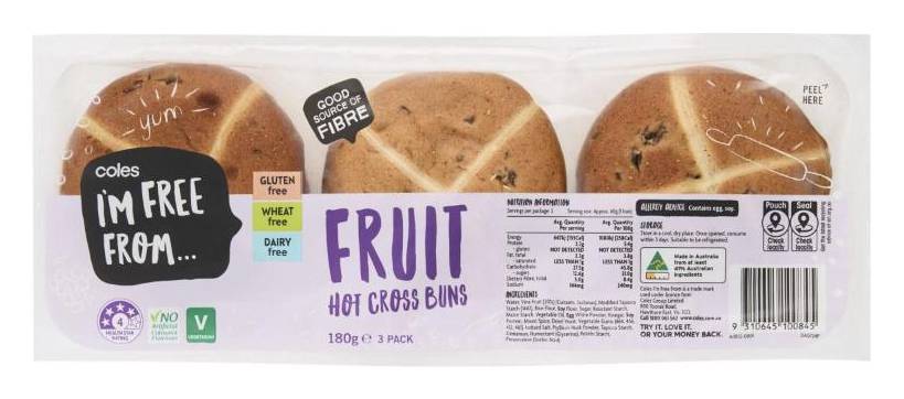 Coles Hot Cross Bun (180g, 3 pack)