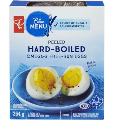 Pc blue menu œufs oméga-3 pondus en liberté cuits durs écalés - peeled hard boiled omega-3 free run eggs (3 pièces)