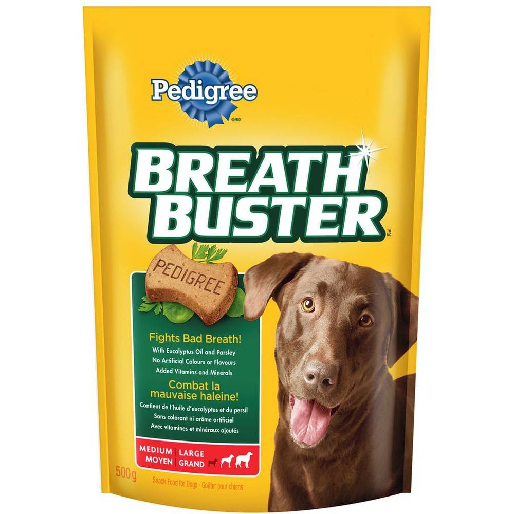 Pedigree goûters pour moyens et grands chiens breath buster à l'eucalyptus et au persil (500 g) - breathbuster snacks for dogs (500 g)