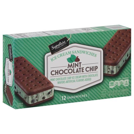 Signature Select Mint Chocolate Chip Ice Cream Sandwiches (12 x 3.5 fl oz)