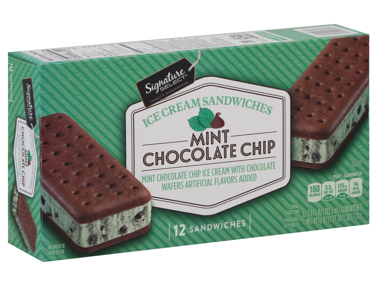 Signature Select Ice Cream Sandwiches, Mint Chocolate Chip (12 x 42 fl oz)