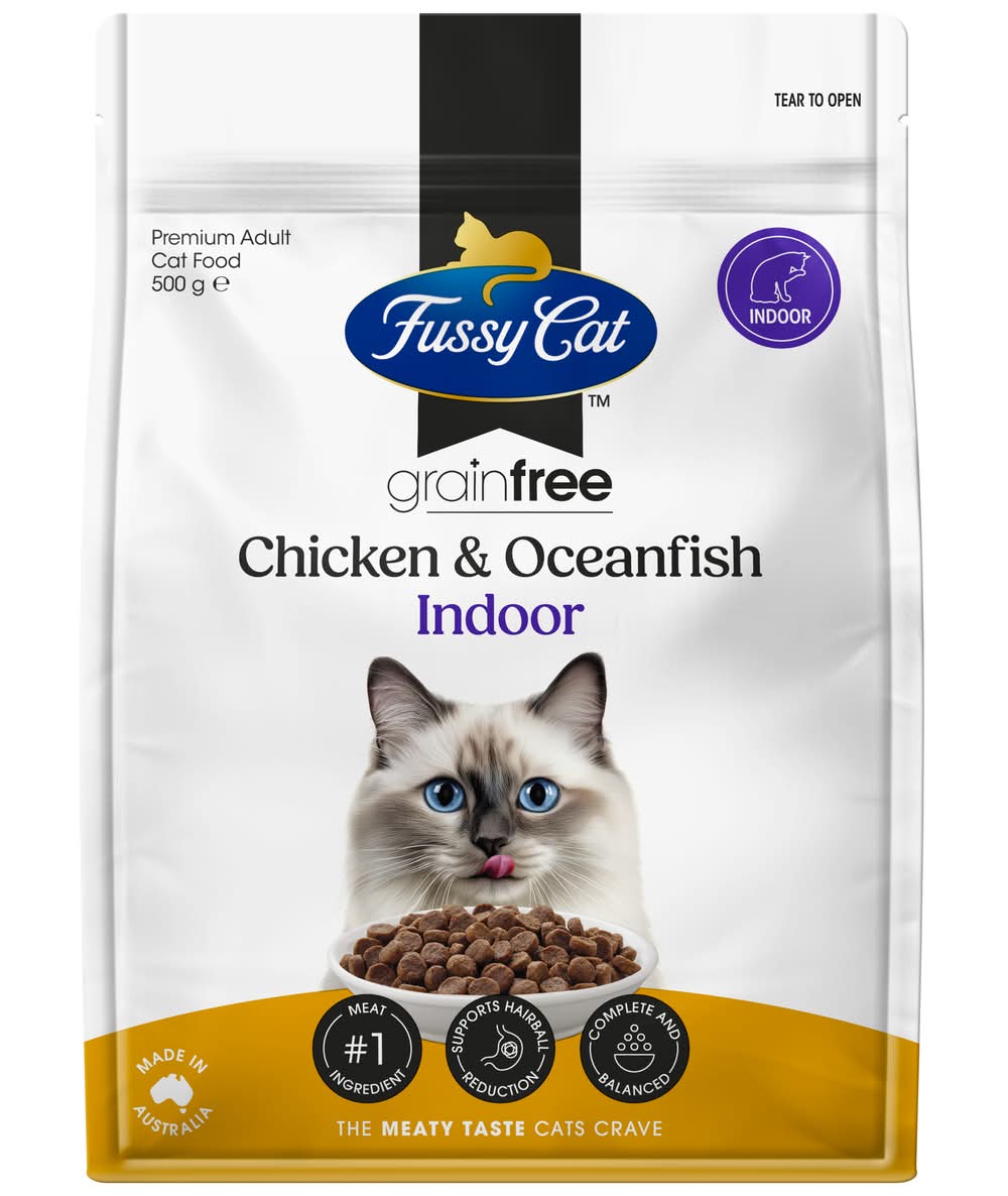 Fussy Cat Indoor Chicken & Ocean Fish Adult Dry Cat Food (500g)